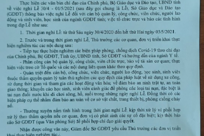 CÔNG VĂN NGHỈ LỄ 30/4 VÀ 01/5 NĂM 2021 CỦA SỞ GIÁO DỤC VÀ ĐÀO TẠO ĐẮK LẮK CÔNG VĂN NGHỈ LỄ 30/4 VÀ 01/5 NĂM 2021 CỦA SỞ GIÁO DỤC VÀ ĐÀO TẠO ĐẮK LẮK