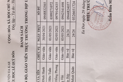 DANH SÁCH CÁN BỘ, GIÁO VIÊN TRỰC TĂNG CƯỜNG LỄ 30/4 VÀ 01/5 NĂM 2021 DANH SÁCH CÁN BỘ, GIÁO VIÊN TRỰC TĂNG CƯỜNG LỄ 30/4 VÀ 01/5 NĂM 2021