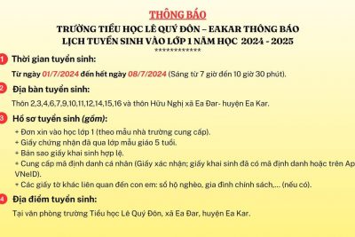 THÔNG BÁO TUYỂN SINH VÀO LỚP 1 NĂM HỌC 2024-2025 THÔNG BÁO TUYỂN SINH VÀO LỚP 1 NĂM HỌC 2024-2025